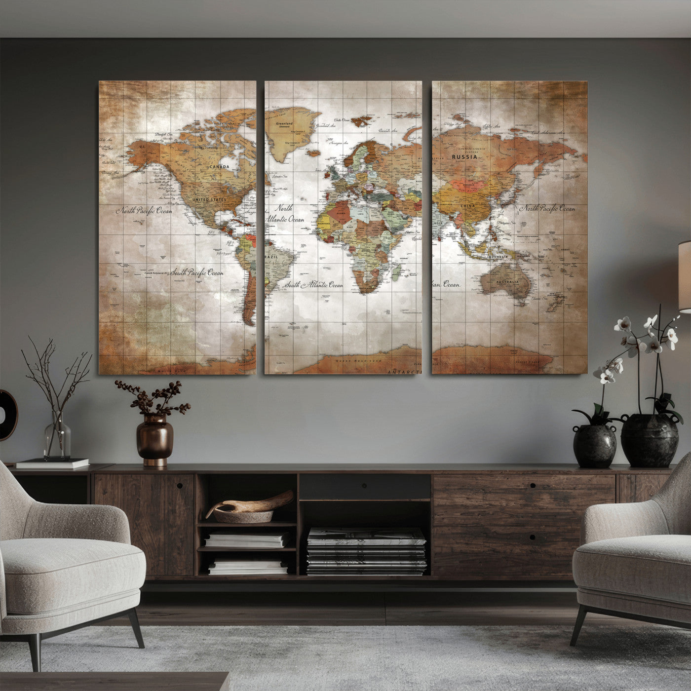 51643807-MGV-CV-36X24 - World Map Wall Art Canvas Print, Modern Decorative Framed Map Artwork Prints for Living Room, Office, Bedroom Wall Decor