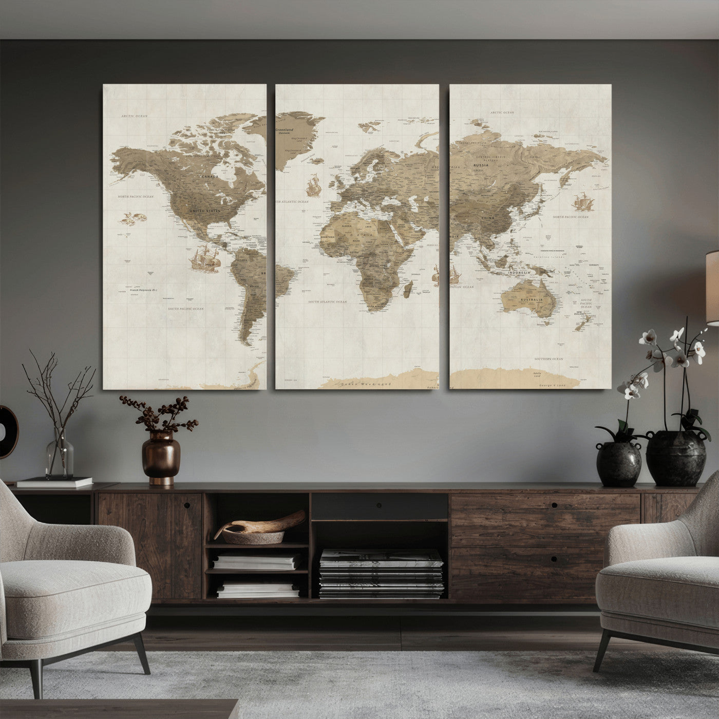 28283260-MGV-CV-36X24 - World Map Wall Art Canvas Print, Modern Decorative Framed Map Artwork Prints for Living Room, Office, Bedroom Wall Decor