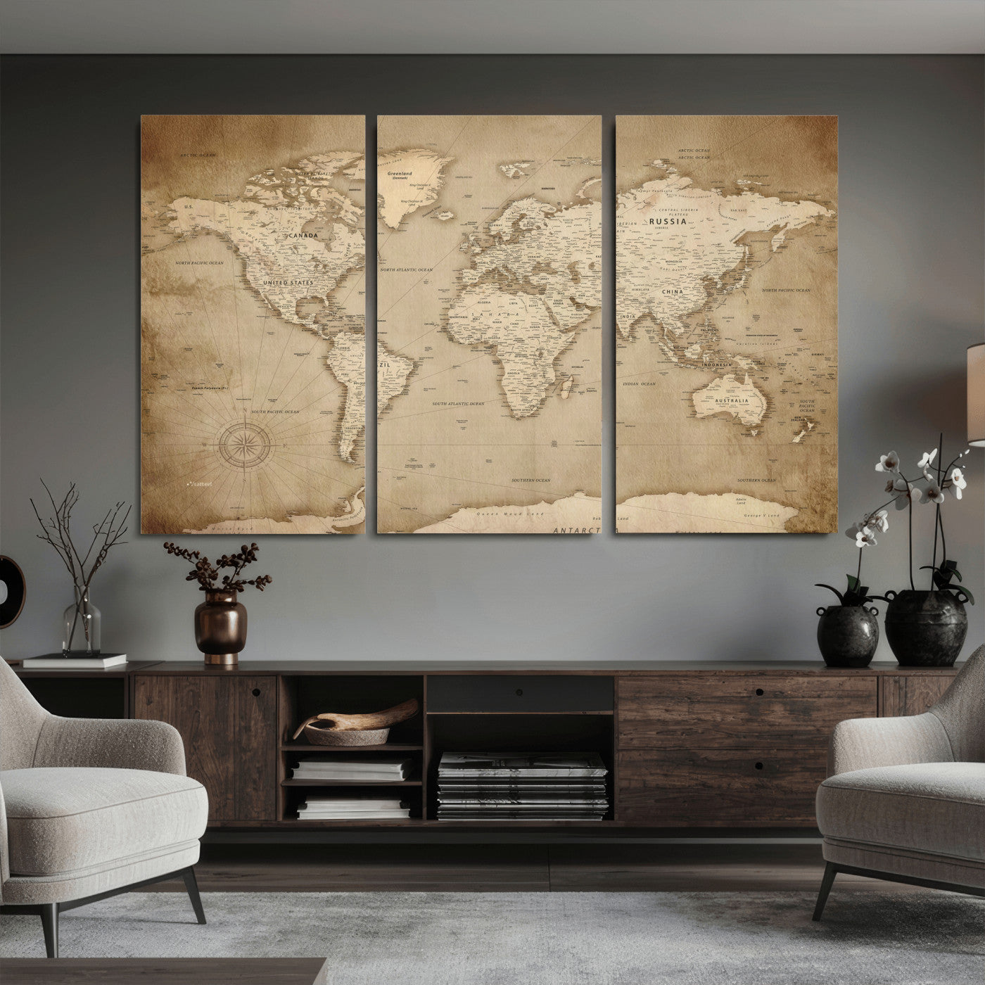 34795134-MGV-CV-36X24 - World Map Wall Art Canvas Print, Modern Decorative Framed Map Artwork Prints for Living Room, Office, Bedroom Wall Decor