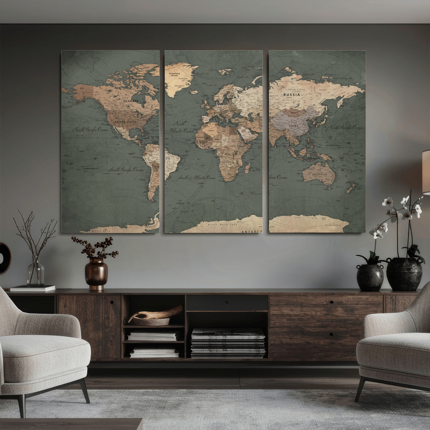 84619399-MGV-CV-36X24 - World Map Wall Art Canvas Print, Modern Decorative Framed Map Artwork Prints for Living Room, Office, Bedroom Wall Decor