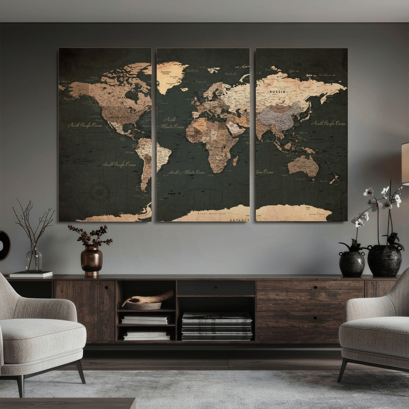 62059333-MGV-CV-36X24 - World Map Wall Art Canvas Print, Modern Decorative Framed Map Artwork Prints for Living Room, Office, Bedroom Wall Decor