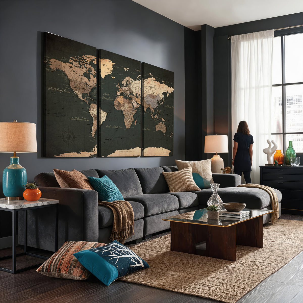 62059333-MGV-CV-36X24 - World Map Wall Art Canvas Print, Modern Decorative Framed Map Artwork Prints for Living Room, Office, Bedroom Wall Decor