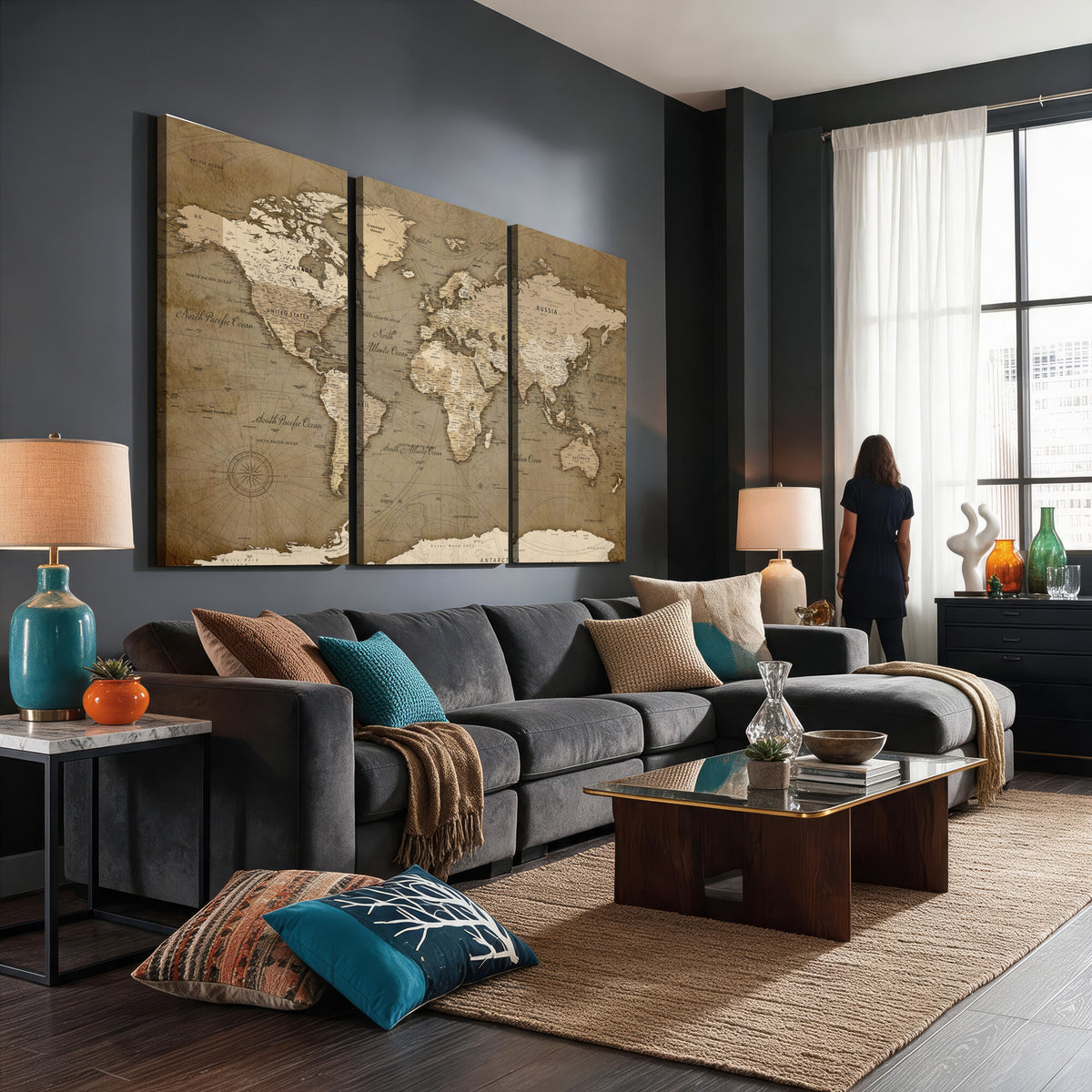 82314635-MGV-CV-36X24 - World Map Wall Art Canvas Print, Modern Decorative Framed Map Artwork Prints for Living Room, Office, Bedroom Wall Decor