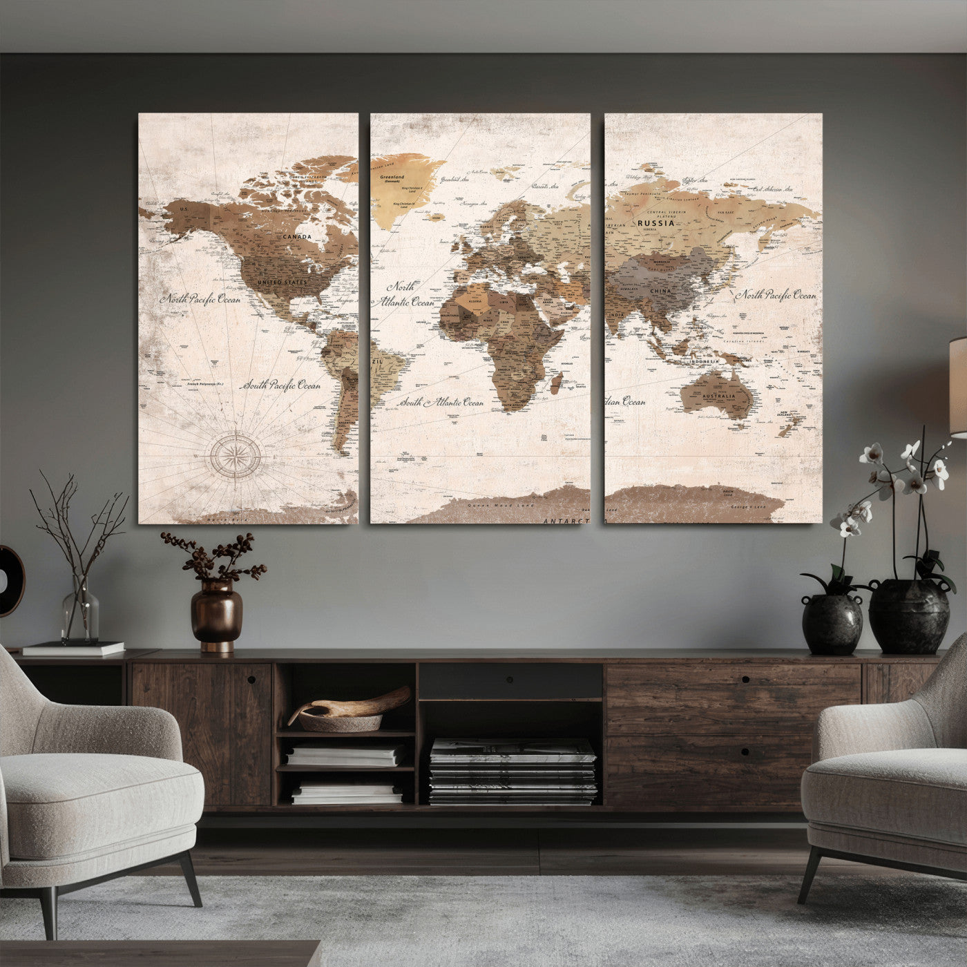 38923639-MGV-CV-36X24 - World Map Wall Art Canvas Print, Modern Decorative Framed Map Artwork Prints for Living Room, Office, Bedroom Wall Decor