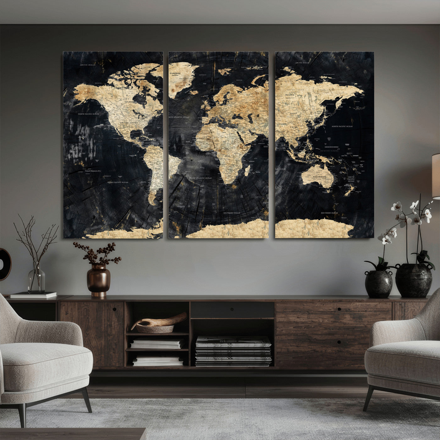 45535041-MGV-CV-36X24 - World Map Wall Art Canvas Print, Modern Decorative Framed Map Artwork Prints for Living Room, Office, Bedroom Wall Decor