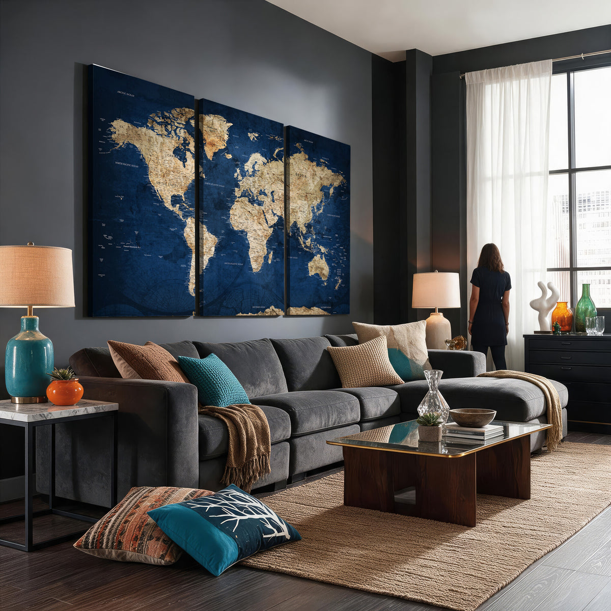 57503519-MGV-CV-36X24 - World Map Canvas Print – Framed Travel Map Wall Art for