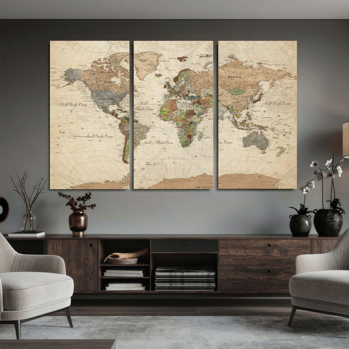 36735609-MGV-CV-36X24 - World Map Wall Art Canvas Print, Modern Decorative Framed Map Artwork Prints for Living Room, Office, Bedroom Wall Decor