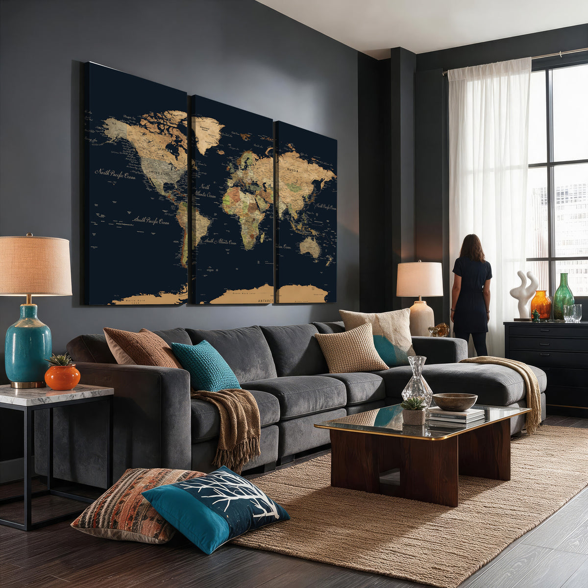 94449133-MGV-CV-36X24 - Vintage World Map Canvas on the Dark Background Wall Art