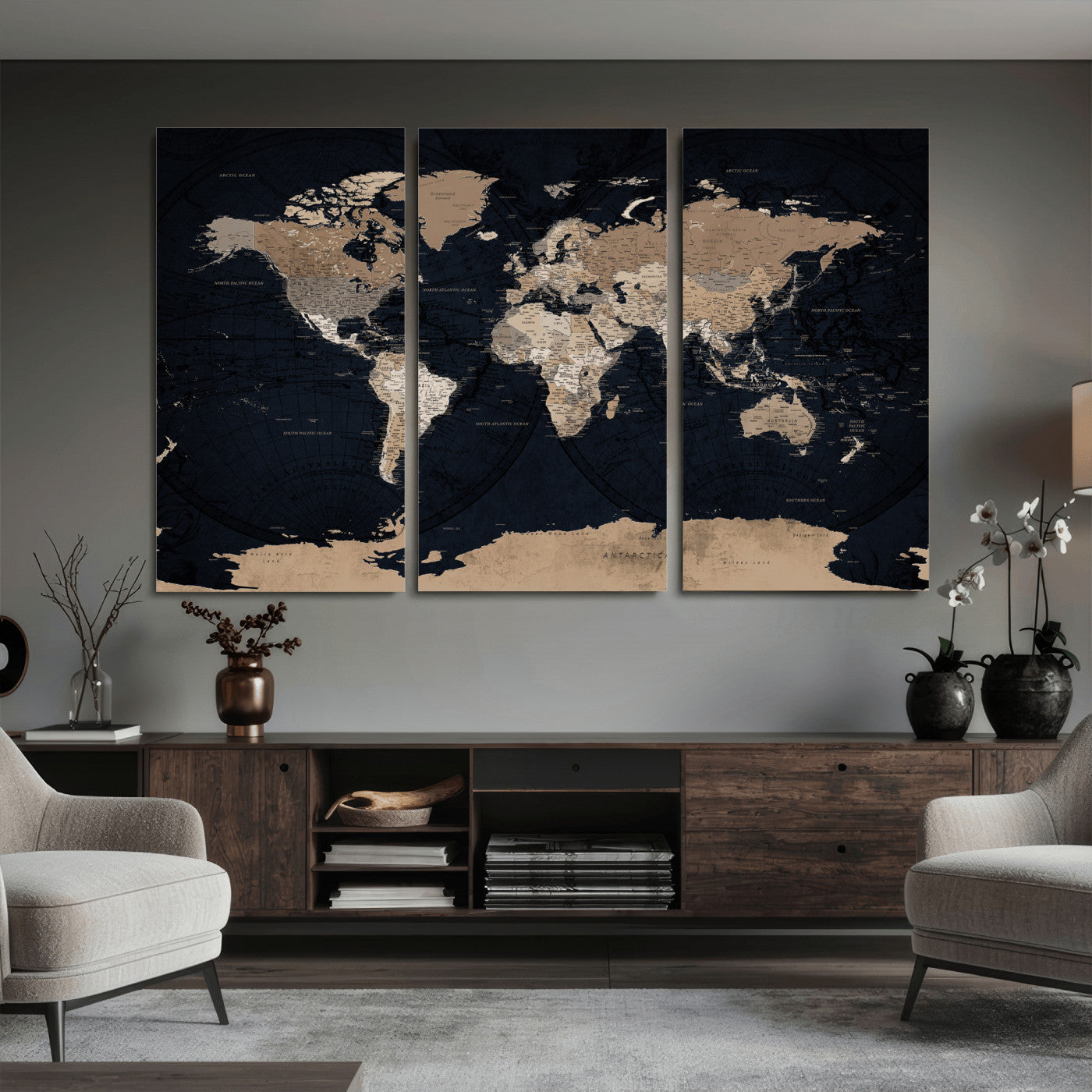25812727-MGV-CV-36X24 - World Map Wall Art Canvas Print, Modern Decorative Framed Map Artwork Prints for Living Room, Office, Bedroom Wall Decor