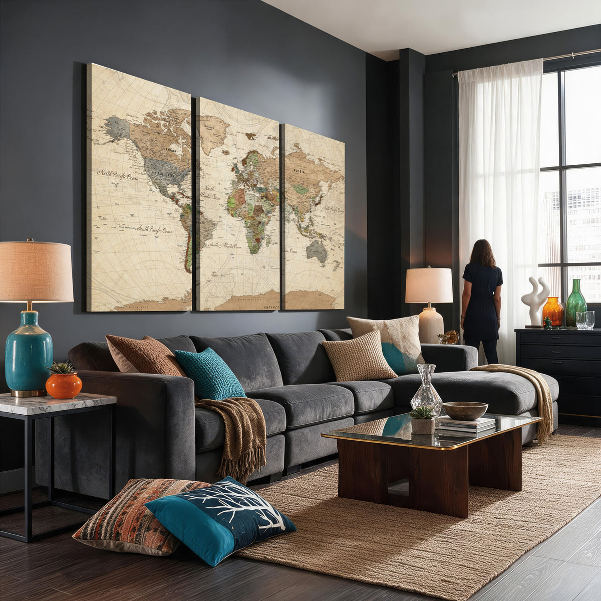 16856902-MGV-CV-36X24 - Vintage World Map Canvas Wall Art - Rustic Grunge Texture