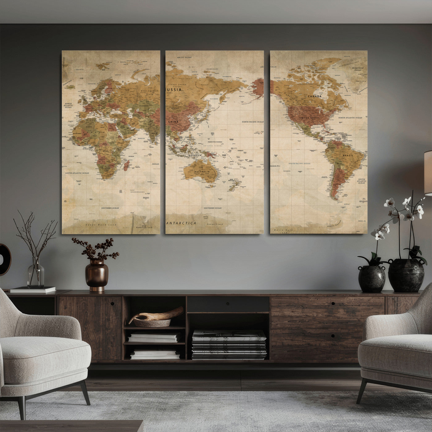83478963-MGV-CV-36X24 - World Map Wall Art Canvas Print, Modern Decorative Framed Map Artwork Prints for Living Room, Office, Bedroom Wall Decor