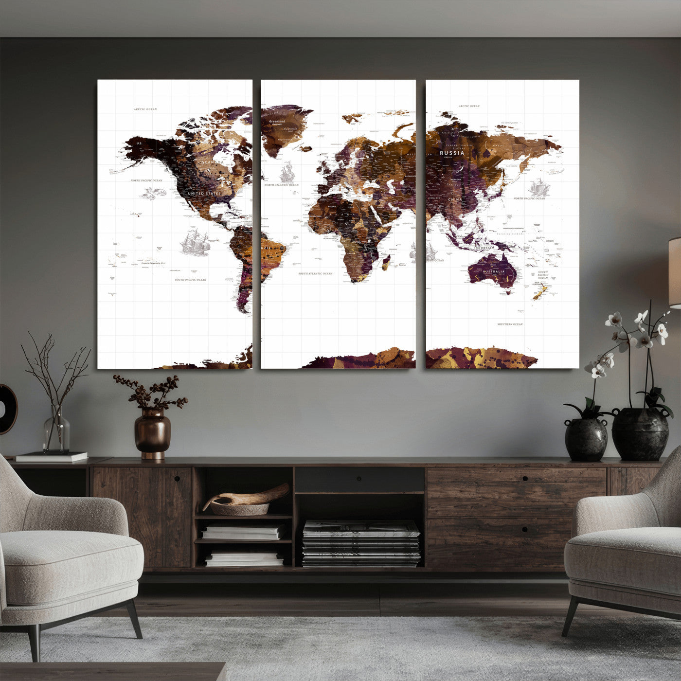 34792695-MGV-CV-36X24 - World Map Wall Art Canvas Print, Modern Decorative Framed Map Artwork Prints for Living Room, Office, Bedroom Wall Decor