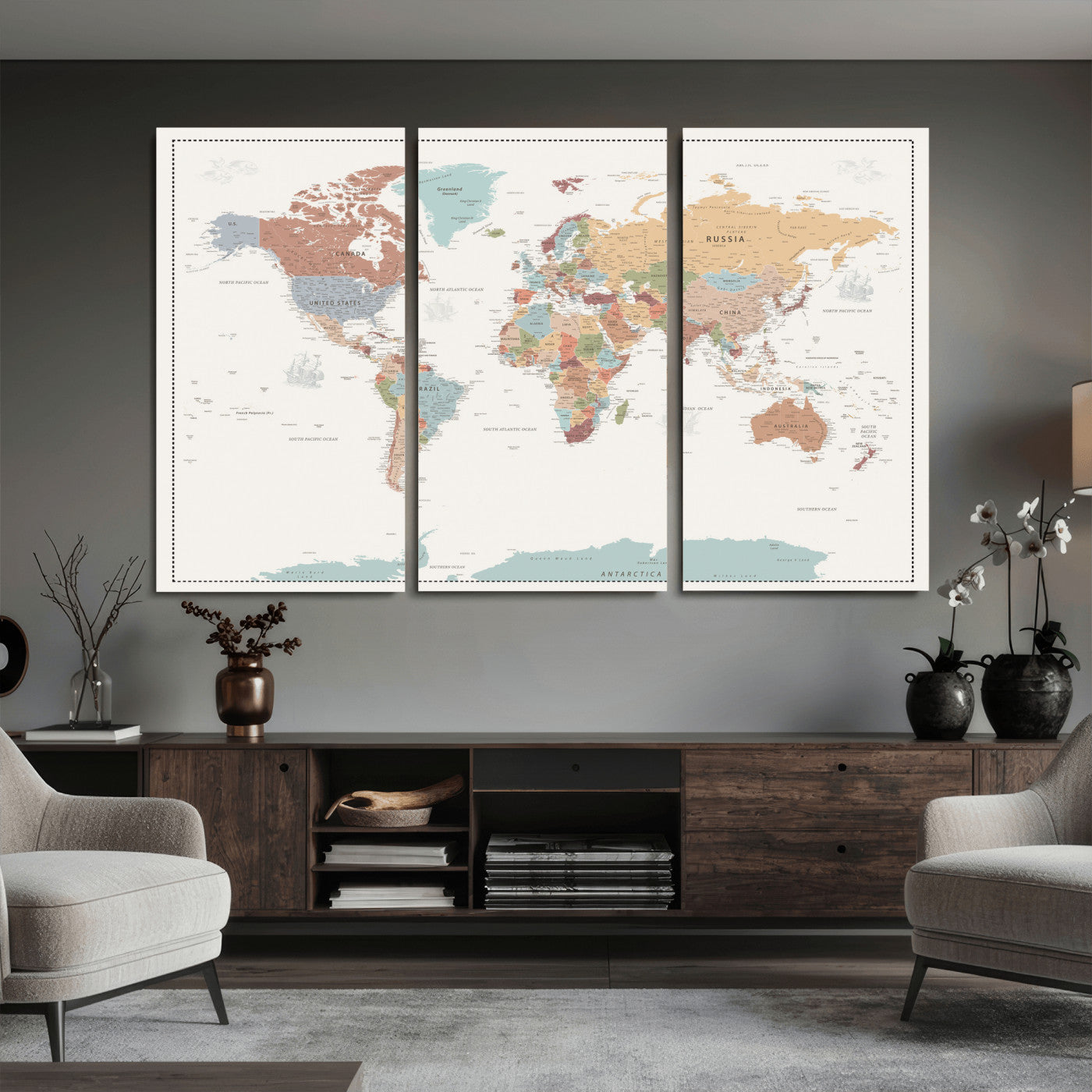 63447567-MGV-CV-36X24 - World Map Wall Art Canvas Print, Modern Decorative Framed Map Artwork Prints for Living Room, Office, Bedroom Wall Decor