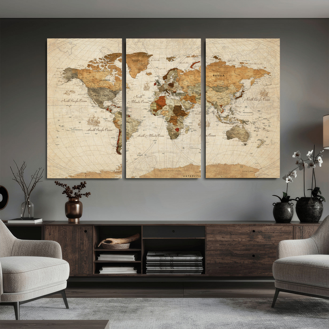 29684537-MGV-CV-36X24 - World Map Wall Art Canvas Print, Modern Decorative Framed Map Artwork Prints for Living Room, Office, Bedroom Wall Decor