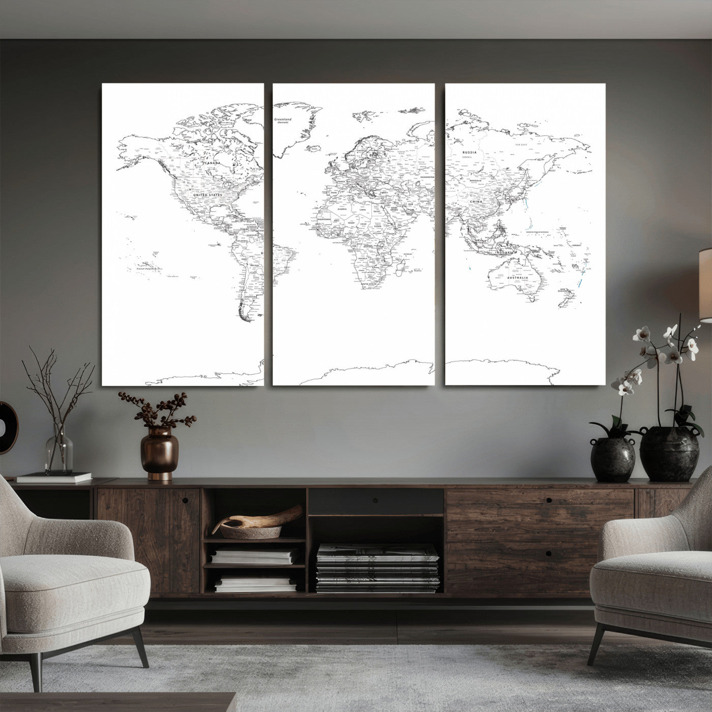 21002736-MGV-CV-36X24 - World Map Wall Art Canvas Print, Modern Decorative Framed Map Artwork Prints for Living Room, Office, Bedroom Wall Decor