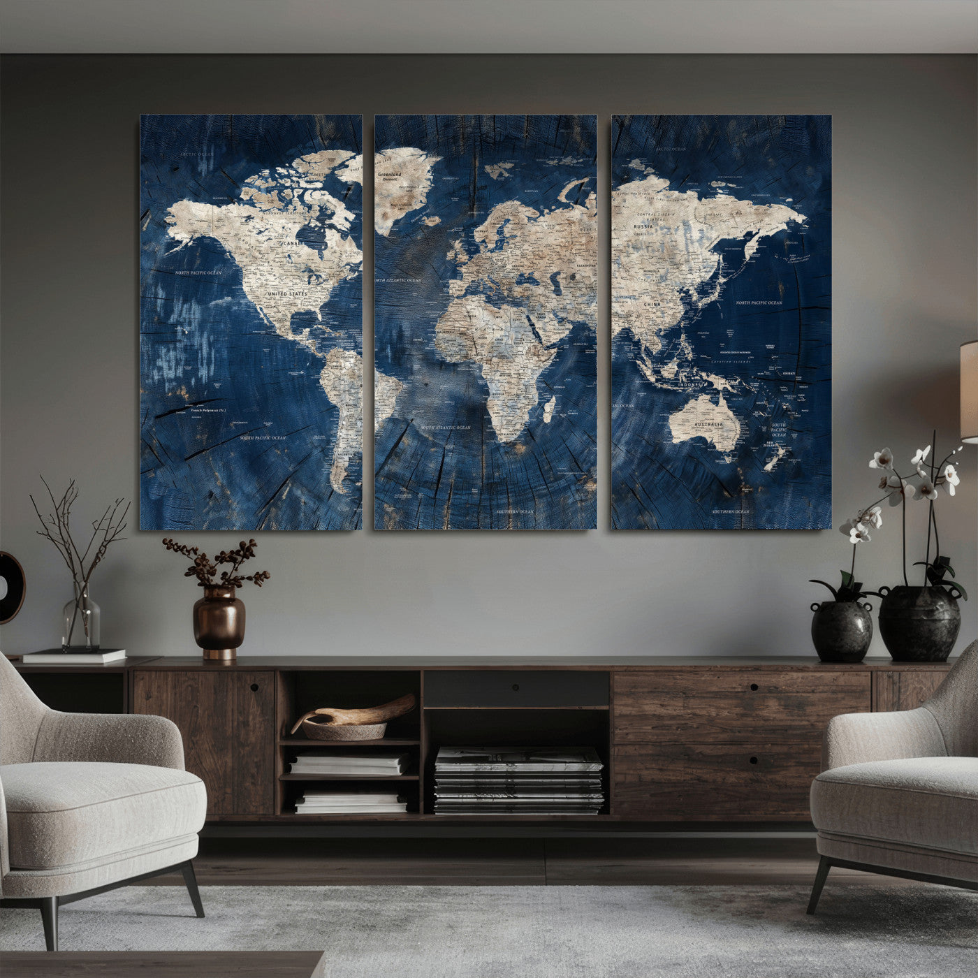 56126010-MGV-CV-36X24 - World Map Wall Art Canvas Print, Modern Decorative Framed Map Artwork Prints for Living Room, Office, Bedroom Wall Decor