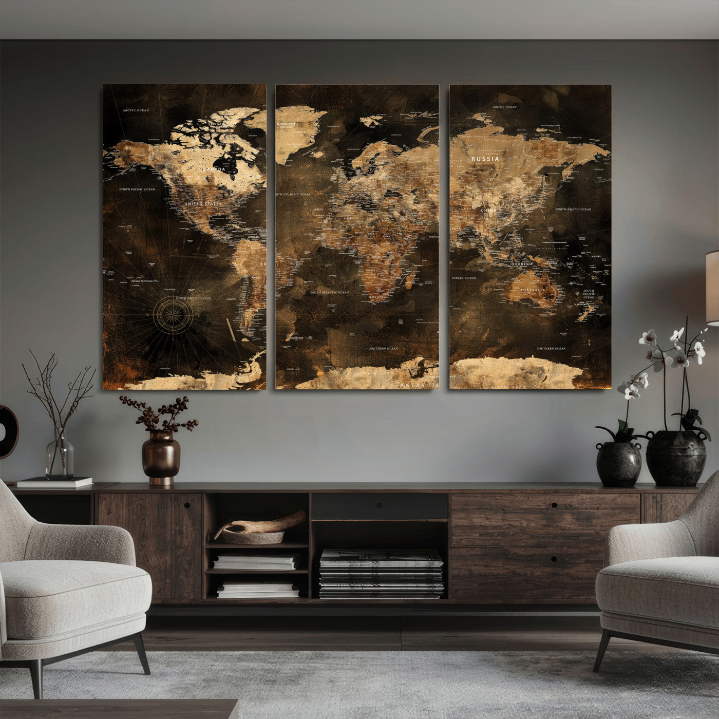 97742922-MGV-CV-36X24 - World Map Wall Art Canvas Print, Modern Decorative Framed Map Artwork Prints for Living Room, Office, Bedroom Wall Decor