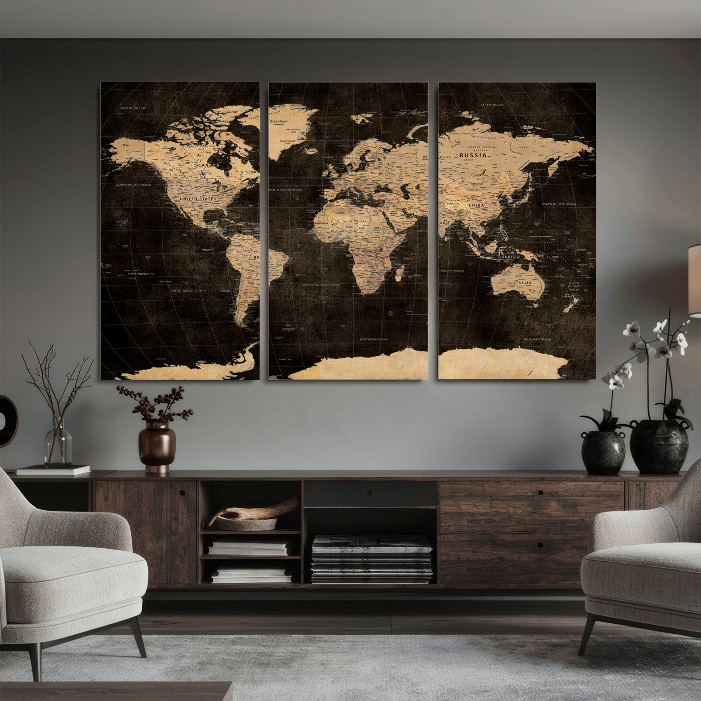 17790470-MGV-CV-36X24 - World Map Wall Art Canvas Print, Modern Decorative Framed Map Artwork Prints for Living Room, Office, Bedroom Wall Decor