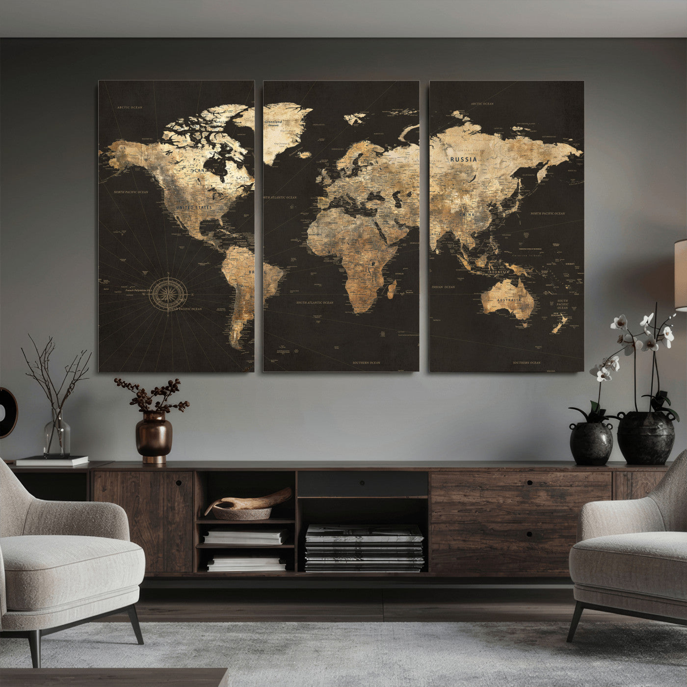 70985630-MGV-CV-36X24 - World Map Wall Art Canvas Print, Modern Decorative Framed Map Artwork Prints for Living Room, Office, Bedroom Wall Decor