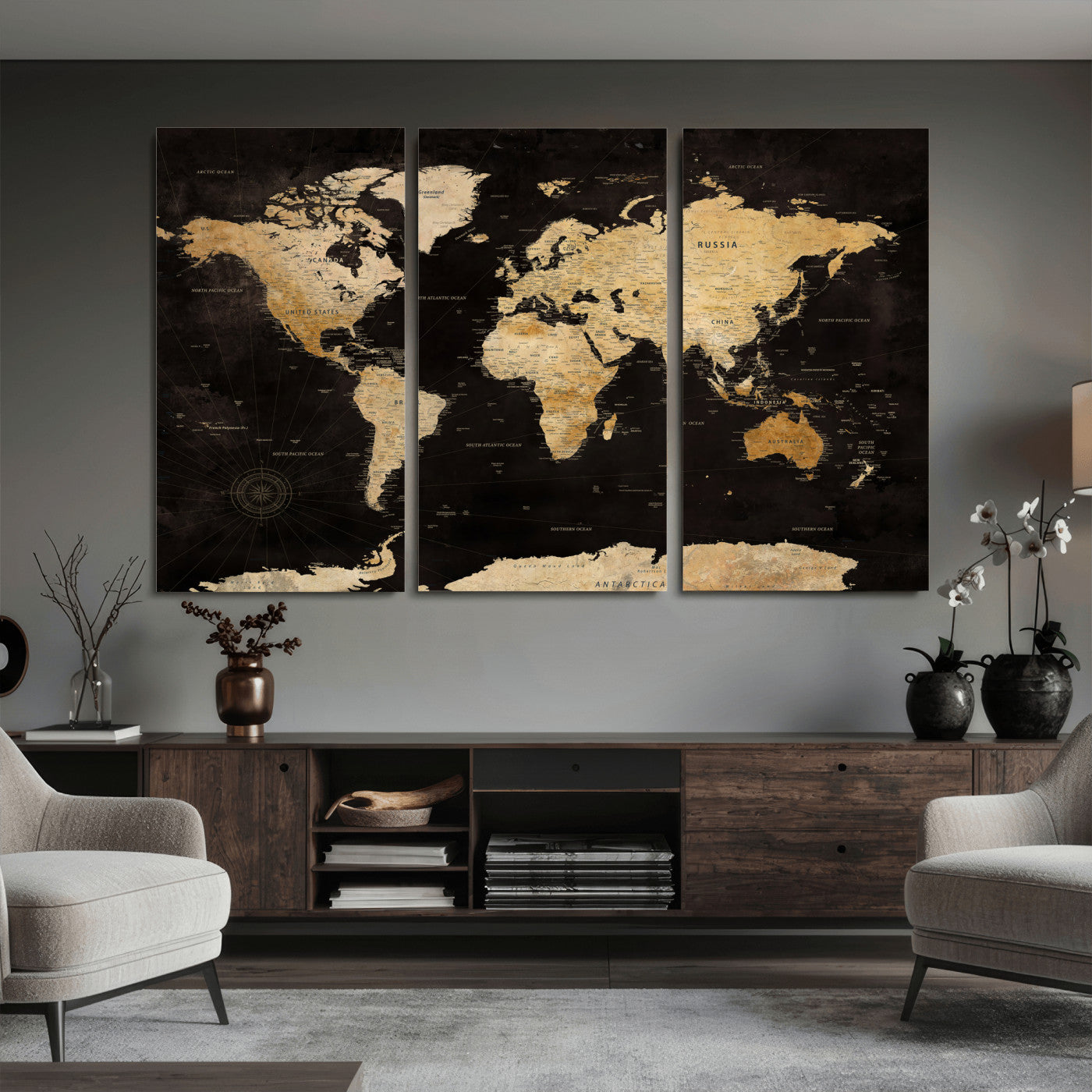 70468159-MGV-CV-36X24 - World Map Wall Art Canvas Print, Modern Decorative Framed Map Artwork Prints for Living Room, Office, Bedroom Wall Decor