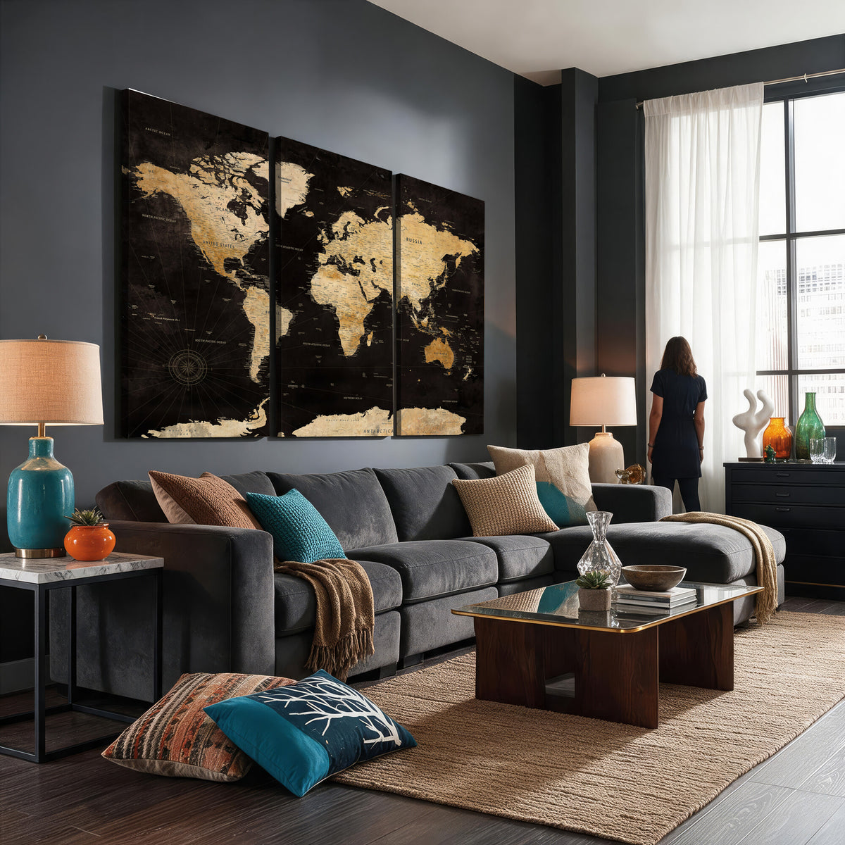70468159-MGV-CV-36X24 - Extra Large World Map Canvas Print – Detailed Map Classic
