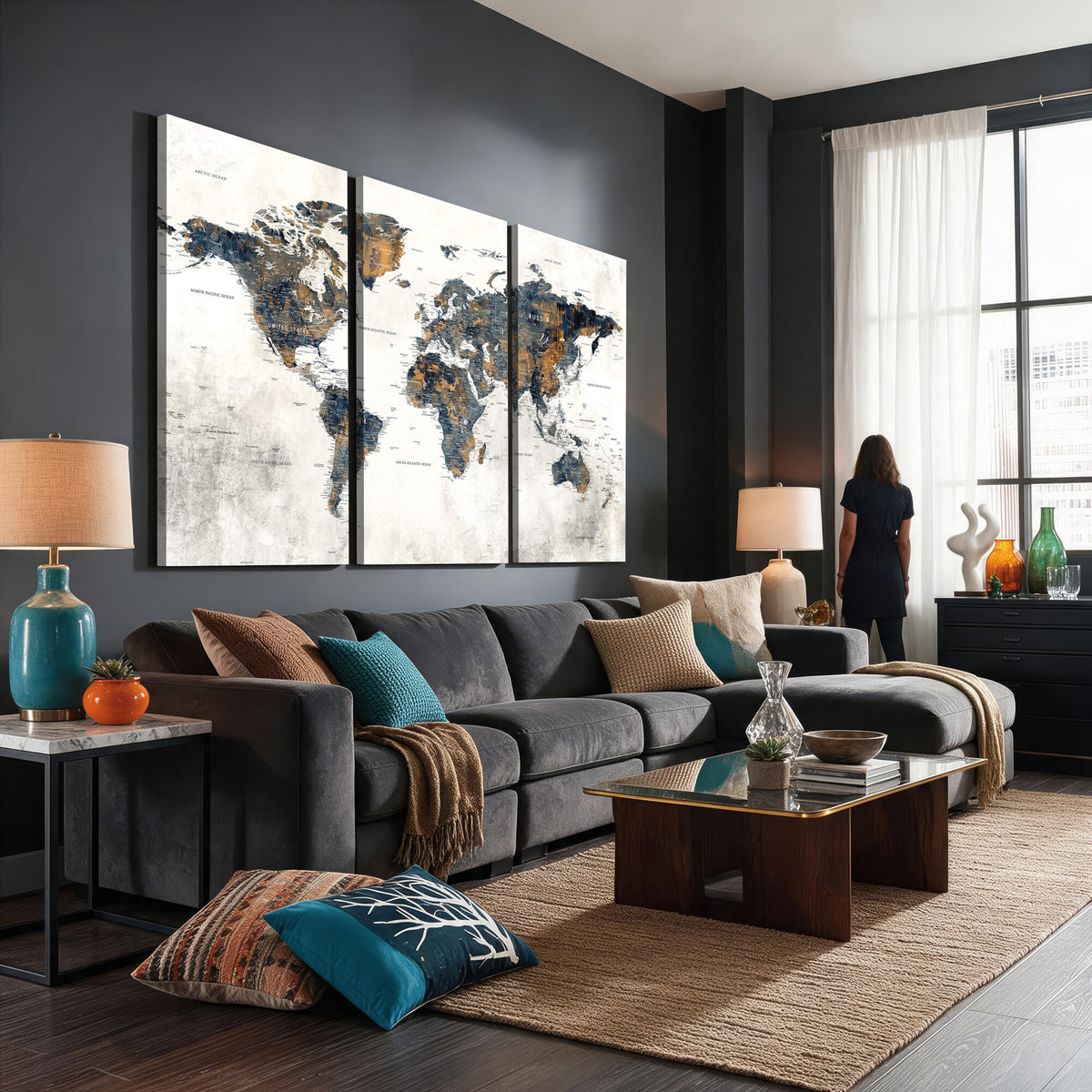 52451147-MGV-CV-36X24 - World Map Wall Art Canvas Print for Office Wall Decor