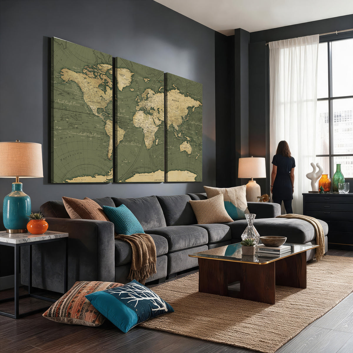 75846040-MGV-CV-36X24 - Large World Map Canvas Wall Art Print for Study Room Decor -