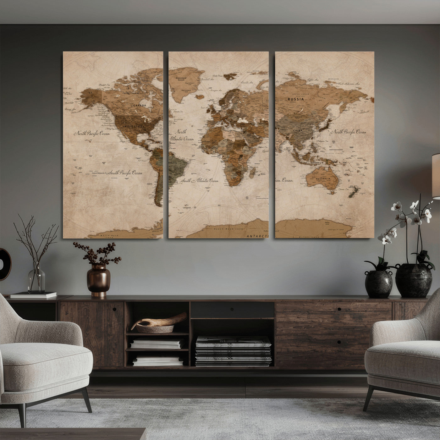 40064188-MGV-CV-36X24 - World Map Wall Art Canvas Print, Modern Decorative Framed Map Artwork Prints for Living Room, Office, Bedroom Wall Decor