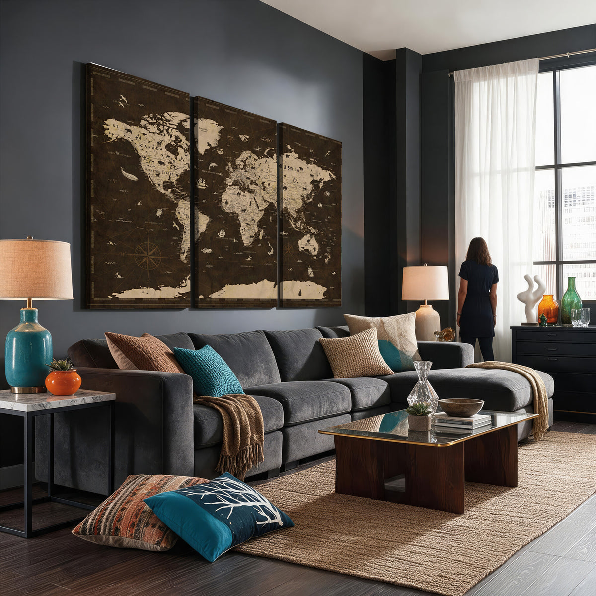 44276398-MGV-CV-36X24 - World Map Wall Art Canvas Print, Modern Decorative Framed Map Artwork Prints for Living Room, Office, Bedroom Wall Decor