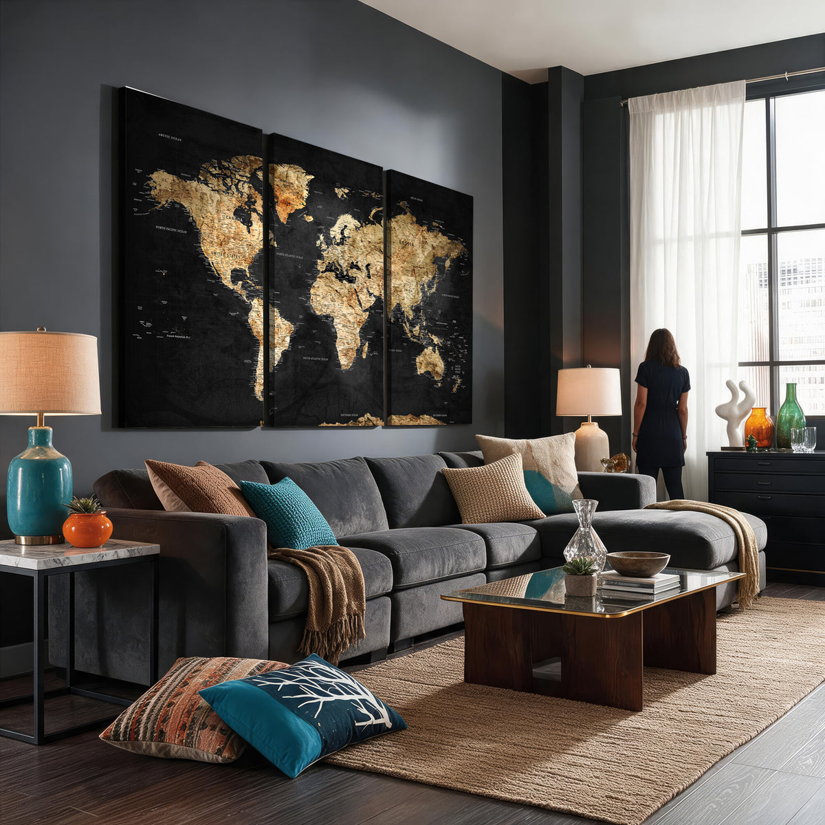 23568589-MGV-CV-36X24 - World Map Wall Art Canvas Print, Modern Decorative Framed Map Artwork Prints for Living Room, Office, Bedroom Wall Decor