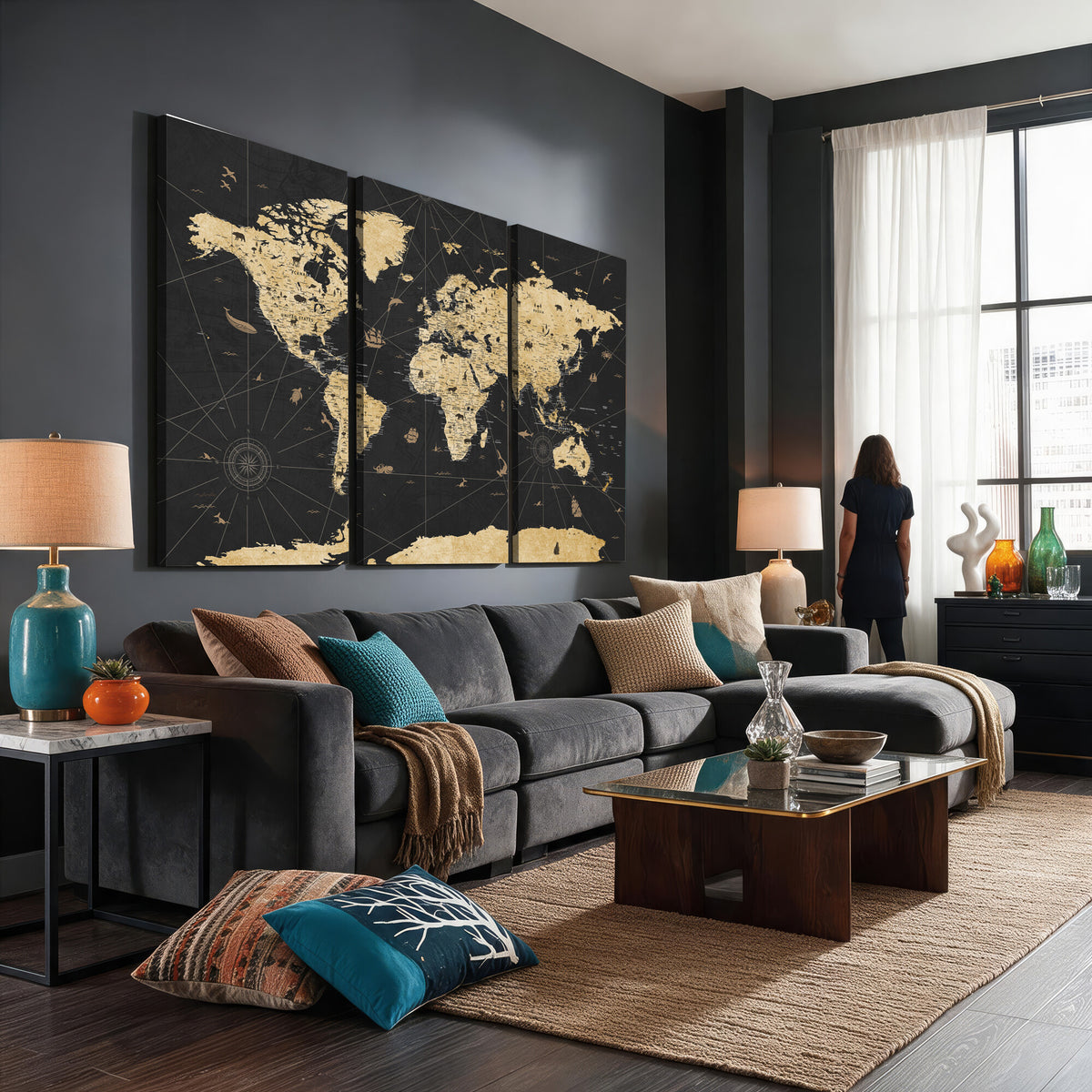 80270976-MGV-CV-36X24 - World Map Wall Art Canvas Print, Modern Decorative Framed Map Artwork Prints for Living Room, Office, Bedroom Wall Decor