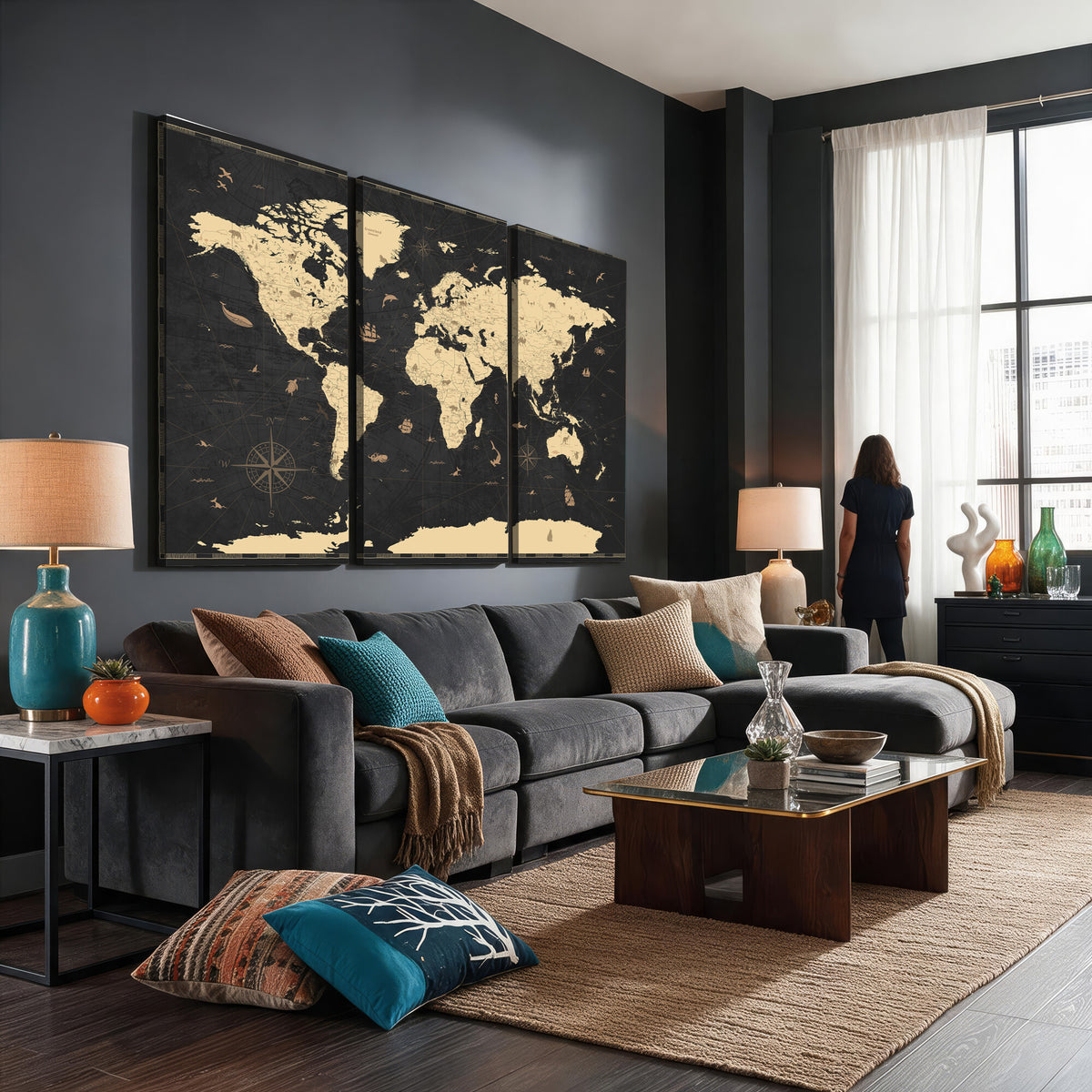75220264-MGV-CV-36X24 - World Map Wall Art Canvas Print, Modern Decorative Framed Map Artwork Prints for Living Room, Office, Bedroom Wall Decor