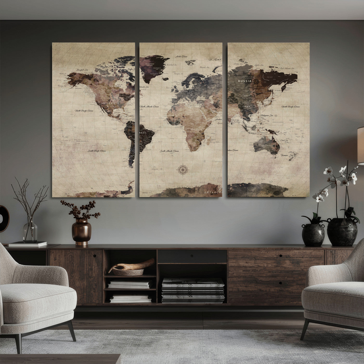 60560672-MGV-CV-36X24 - World Map Wall Art Canvas Print, Modern Decorative Framed Map Artwork Prints for Living Room, Office, Bedroom Wall Decor