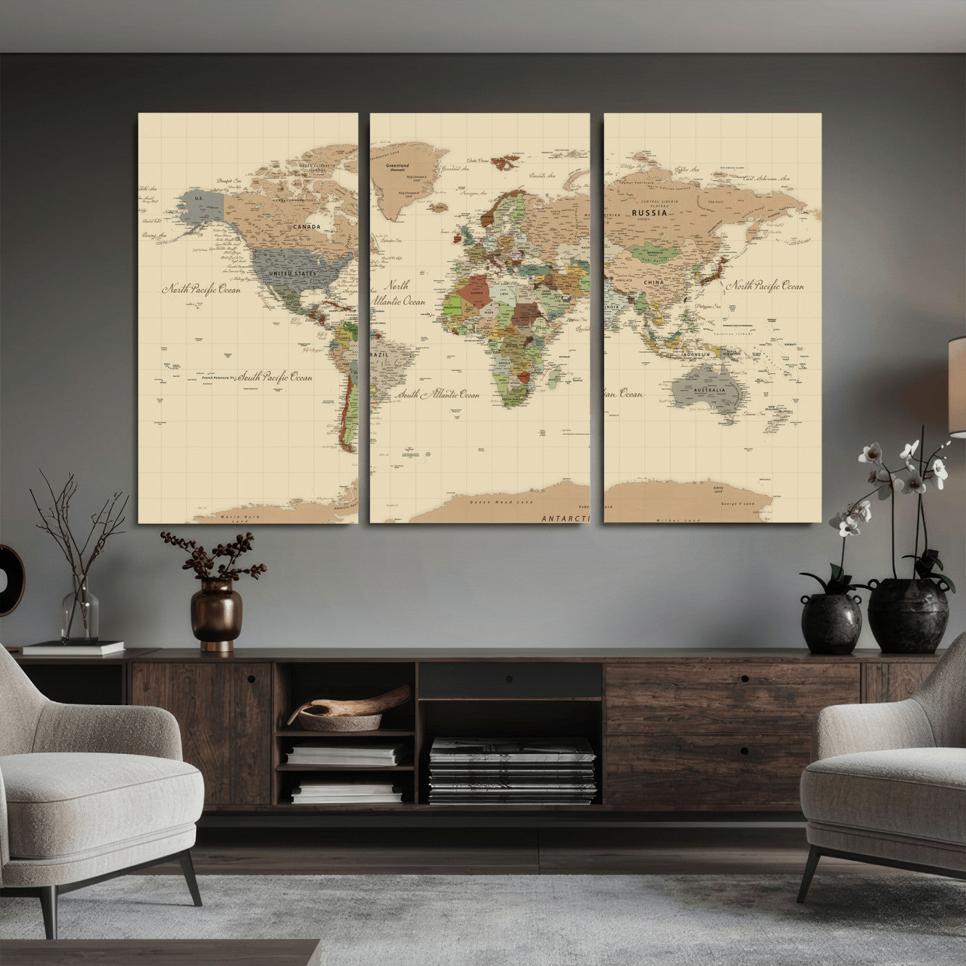 31407854-MGV-CV-36X24 - World Map Wall Art Canvas Print, Modern Decorative Framed Map Artwork Prints for Living Room, Office, Bedroom Wall Decor