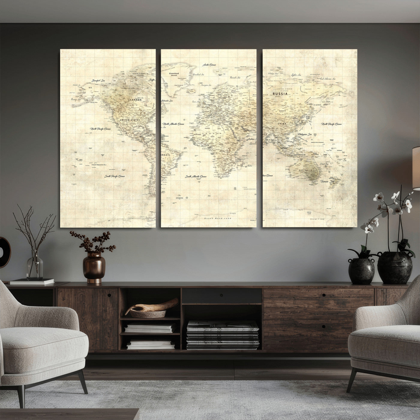 17101439-MGV-CV-36X24 - World Map Wall Art Canvas Print, Modern Decorative Framed Map Artwork Prints for Living Room, Office, Bedroom Wall Decor