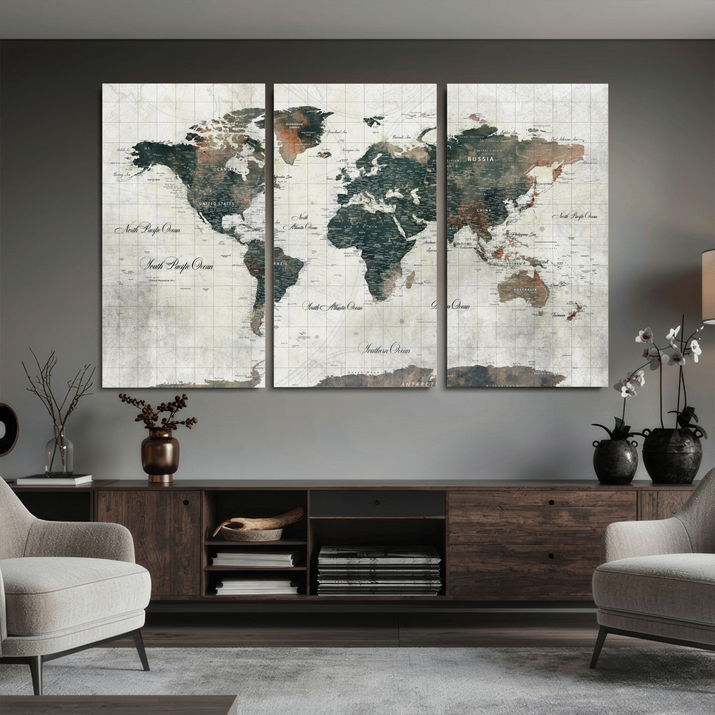 91179593-MGV-CV-36X24 - World Map Wall Art Canvas Print, Modern Decorative Framed Map Artwork Prints for Living Room, Office, Bedroom Wall Decor