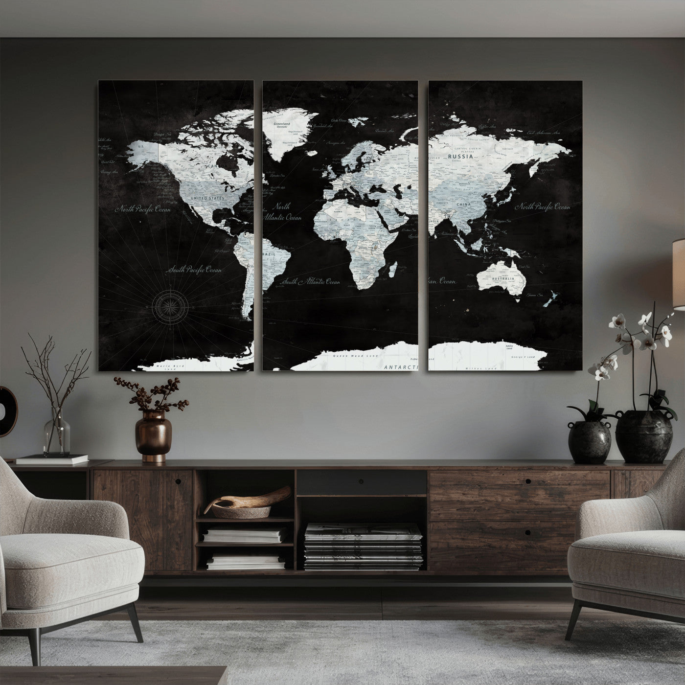 28664806-MGV-CV-36X24 - World Map Wall Art Canvas Print, Modern Decorative Framed Map Artwork Prints for Living Room, Office, Bedroom Wall Decor