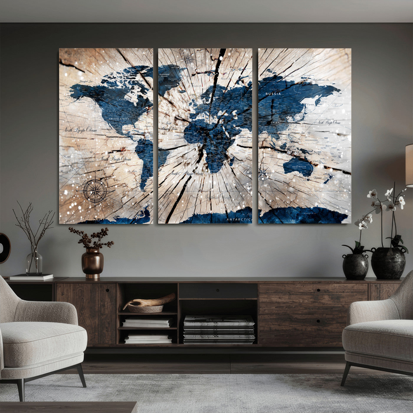 19478704-MGV-CV-36X24 - World Map Wall Art Canvas Print, Modern Decorative Framed Map Artwork Prints for Living Room, Office, Bedroom Wall Decor