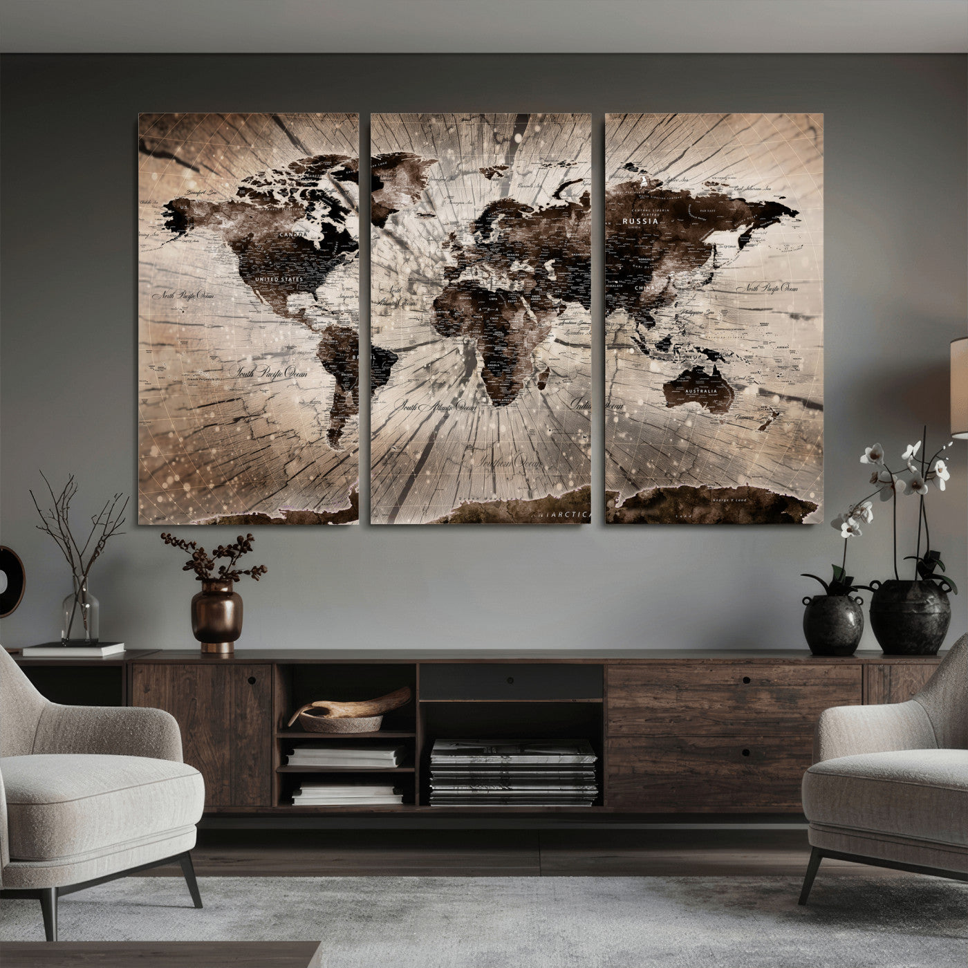 94623295-MGV-CV-36X24 - World Map Wall Art Canvas Print, Modern Decorative Framed Map Artwork Prints for Living Room, Office, Bedroom Wall Decor