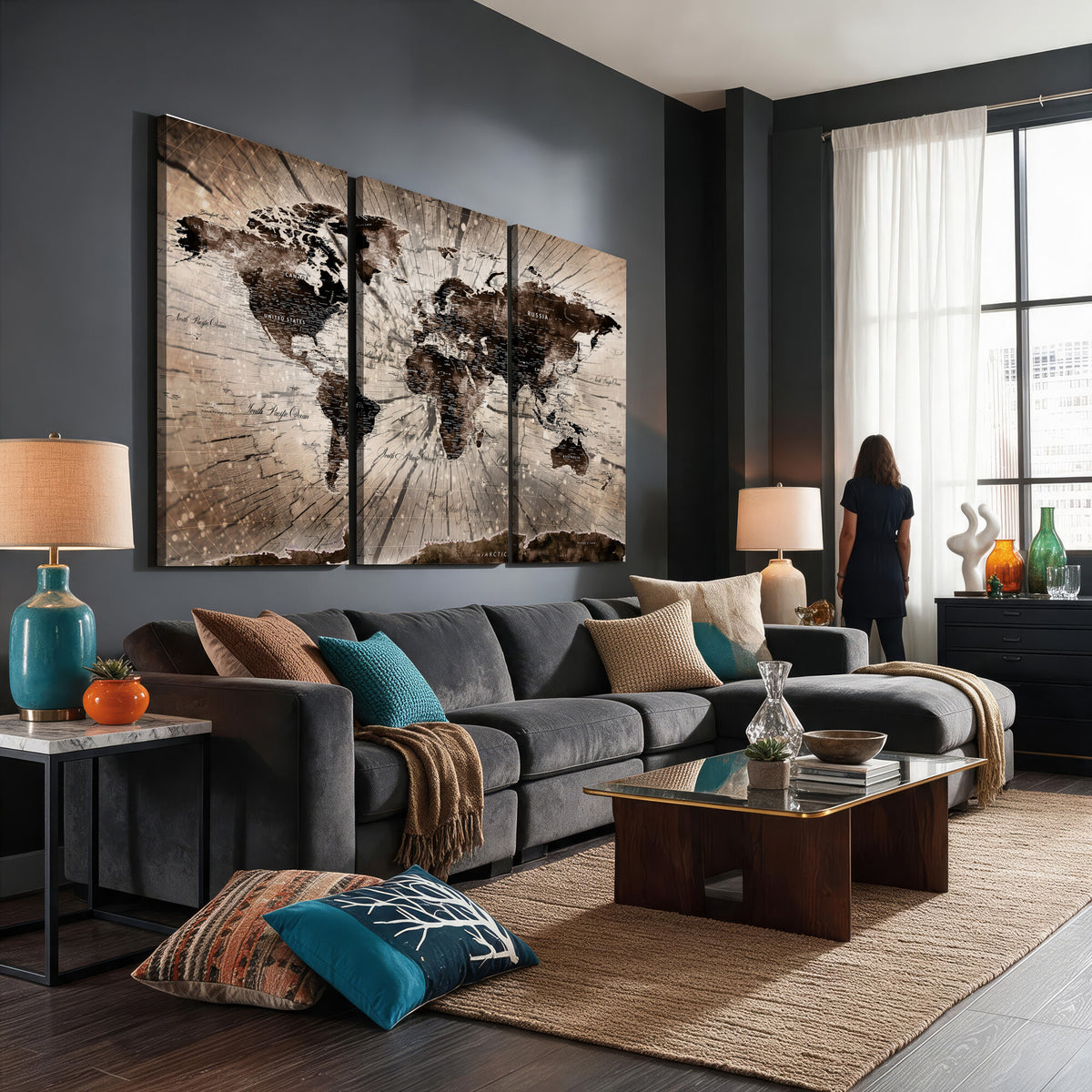 94623295-MGV-CV-36X24 - World Map Wall Art Canvas Print, Modern Decorative Framed Map Artwork Prints for Living Room, Office, Bedroom Wall Decor