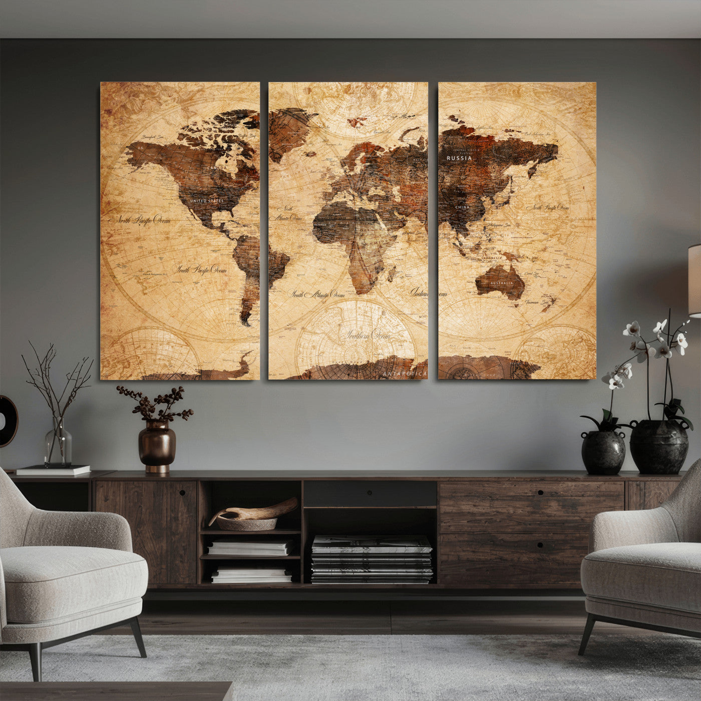 40760475-MGV-CV-36X24 - World Map Wall Art Canvas Print, Modern Decorative Framed Map Artwork Prints for Living Room, Office, Bedroom Wall Decor