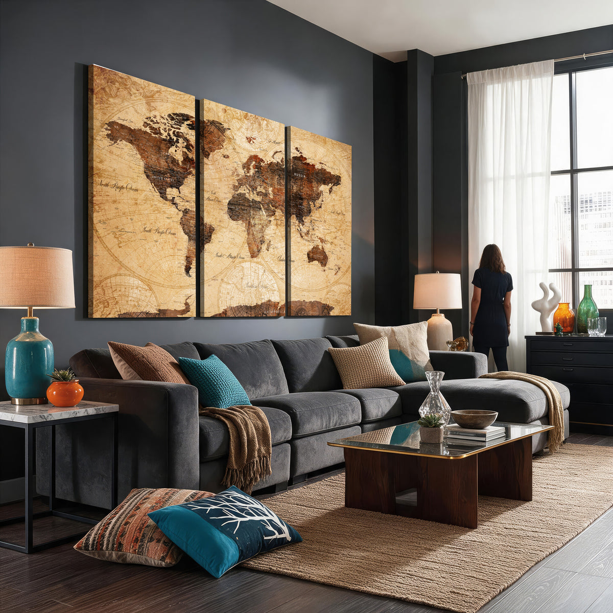 40760475-MGV-CV-36X24 - World Map Wall Art Canvas Print, Modern Decorative Framed Map Artwork Prints for Living Room, Office, Bedroom Wall Decor