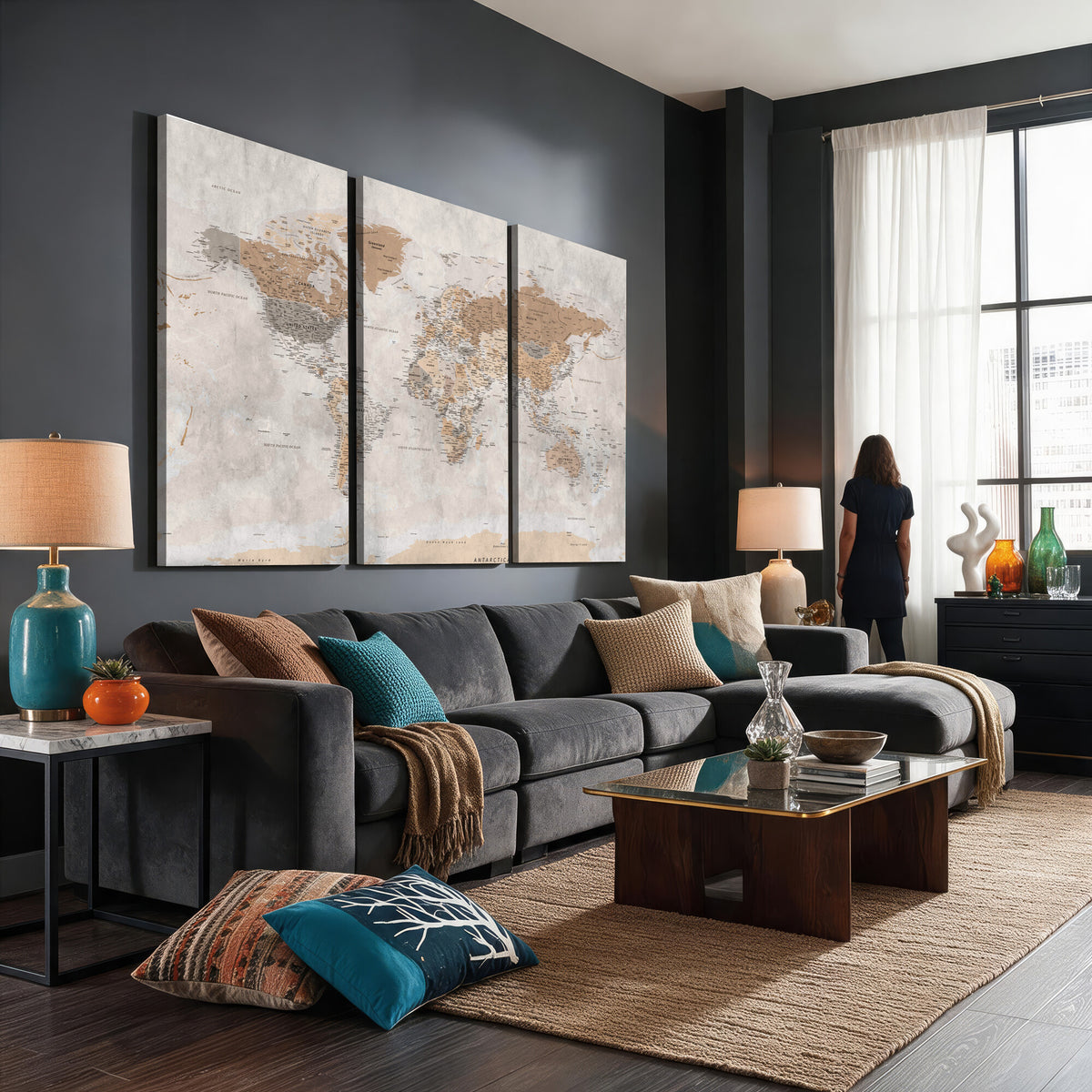 34051638-MGV-CV-36X24 - Detailed World Map Wall Art Canvas Print for Home and Office Decor