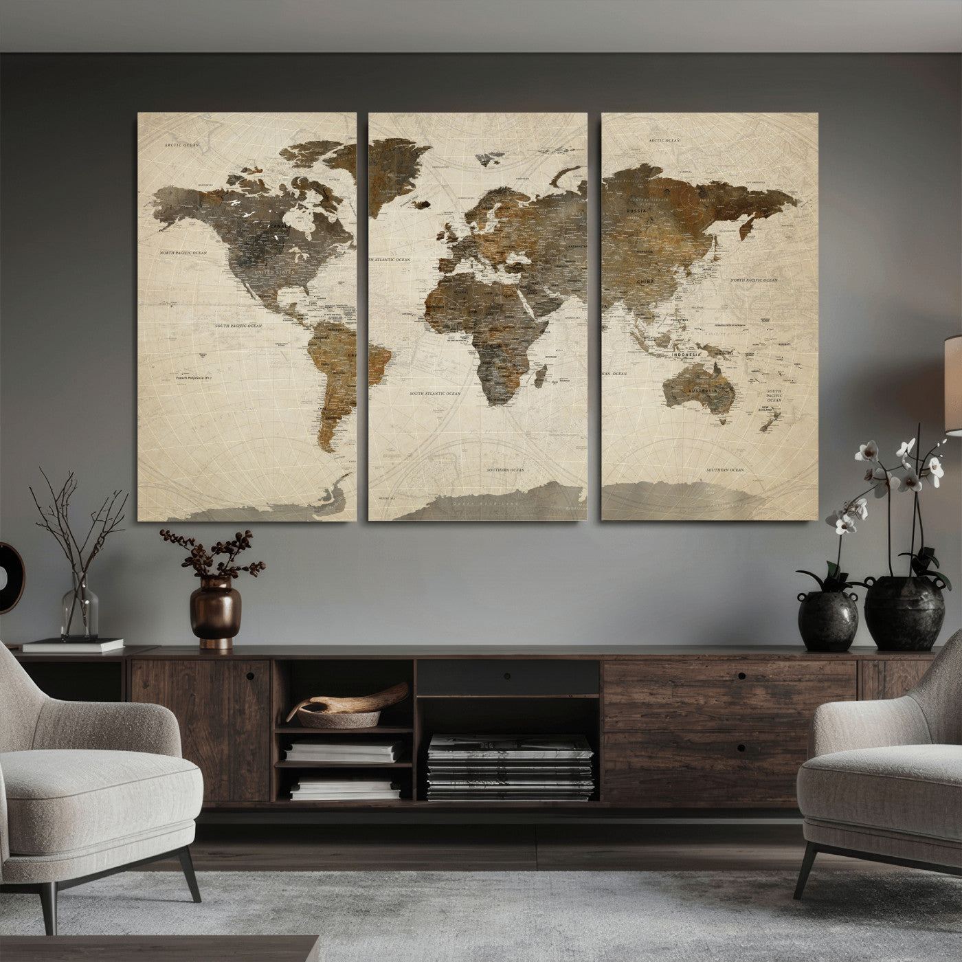 49623468-MGV-CV-36X24 - World Map Wall Art Canvas Print, Modern Decorative Framed Map Artwork Prints for Living Room, Office, Bedroom Wall Decor