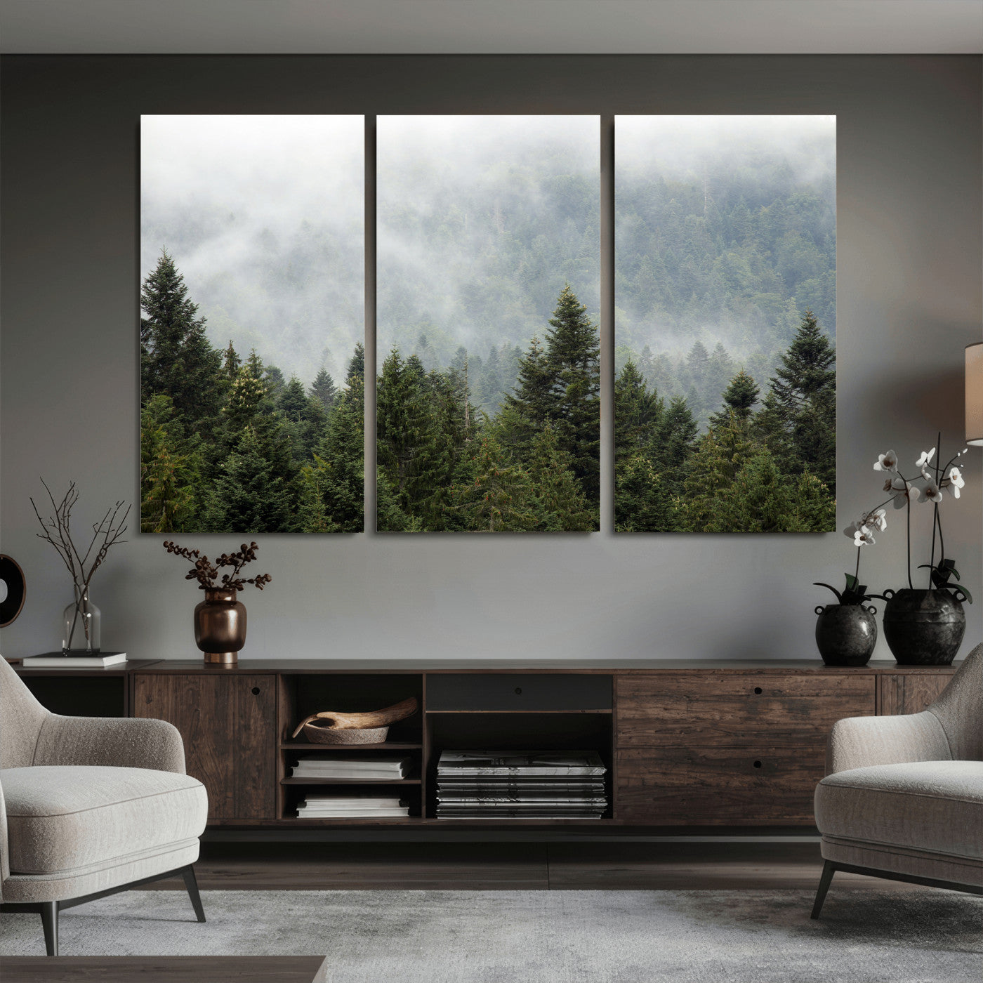 37010054-MGV-CV-36X24 - Misty Mountain Forest Wall Art Canvas Print