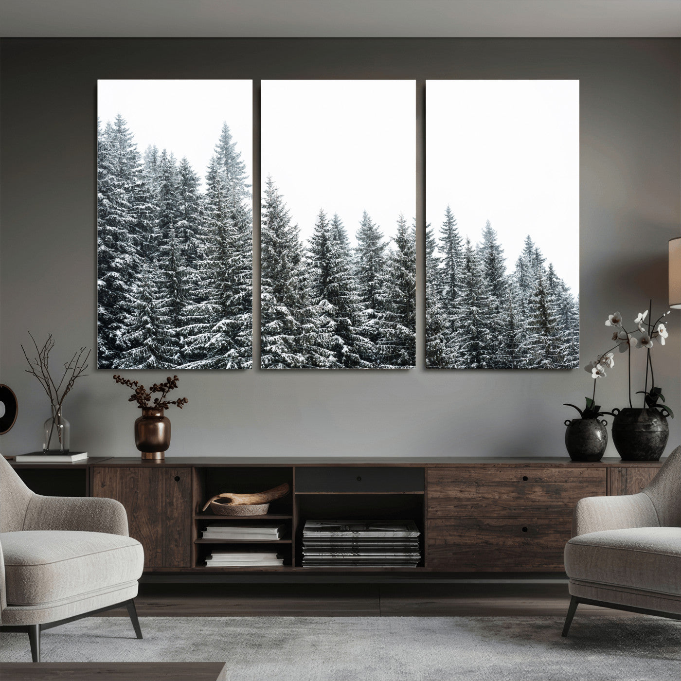 69566941-MGV-CV-36X24 - Misty Mountain Forest Canvas Print, Foggy Pine Trees Nature Wall Art, Framed Canvas Ready to Hang