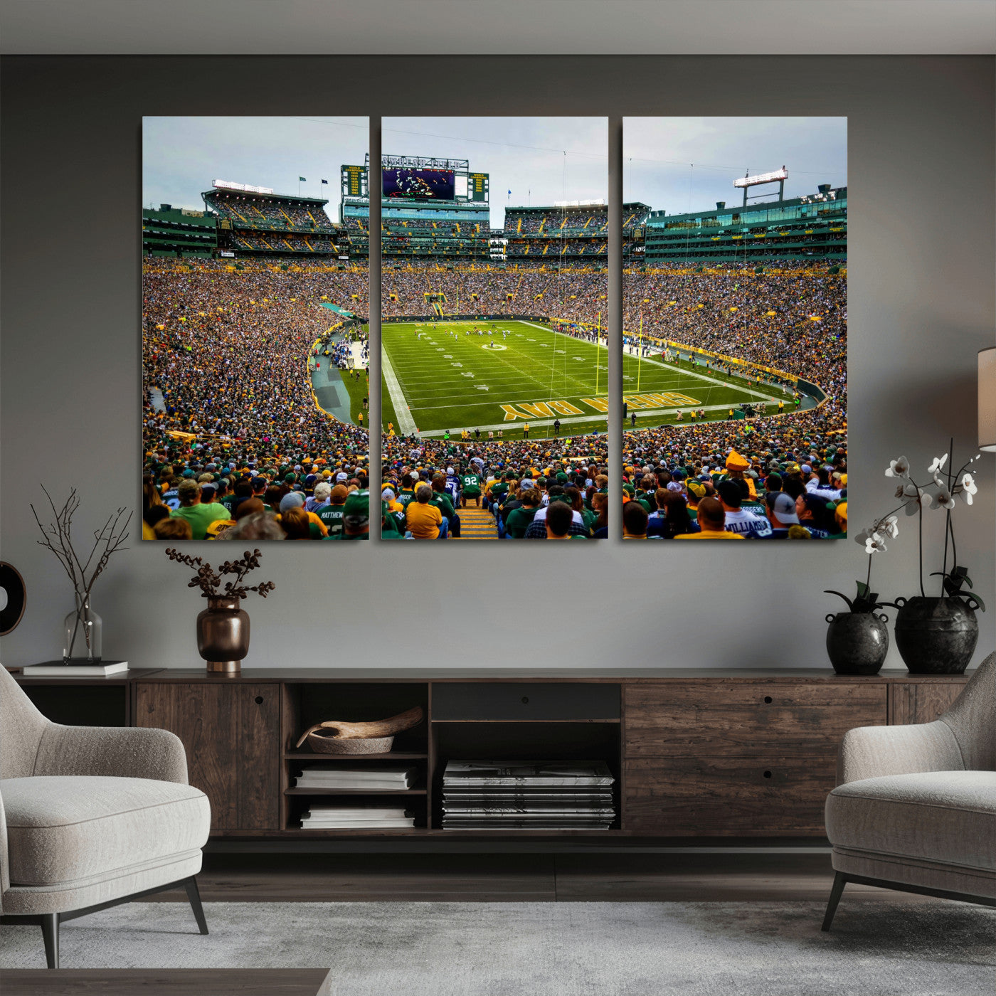 56521752-MGV-CV-36X24 - Green Bay Packers Stadium Wall Art Canvas Print, Lambeau Field Football Stadium Artwork, Framed Wall Art Ready to Hang