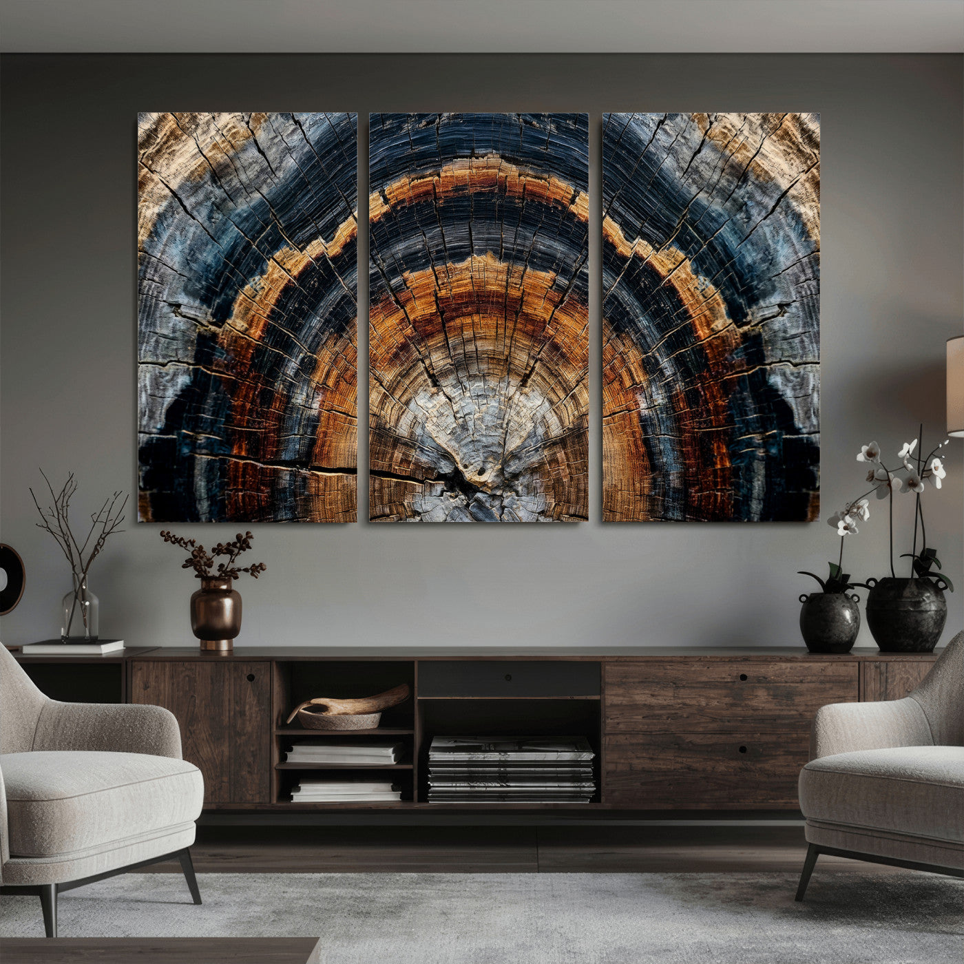 92693966A-MGV-CV-36X24 - Abstract Wood Grain Canvas Print, Tree Ring Pattern Wall Art, Framed Canvas Ready to Hang