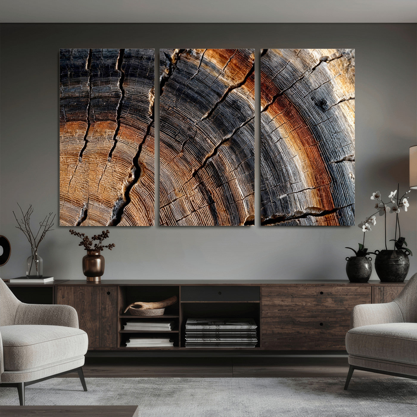 92693966E-MGV-CV-36X24 - Framed Large Abstract Wood Grain Canvas Print, Tree Ring Pattern Wall Art, Framed Canvas Ready to Hang