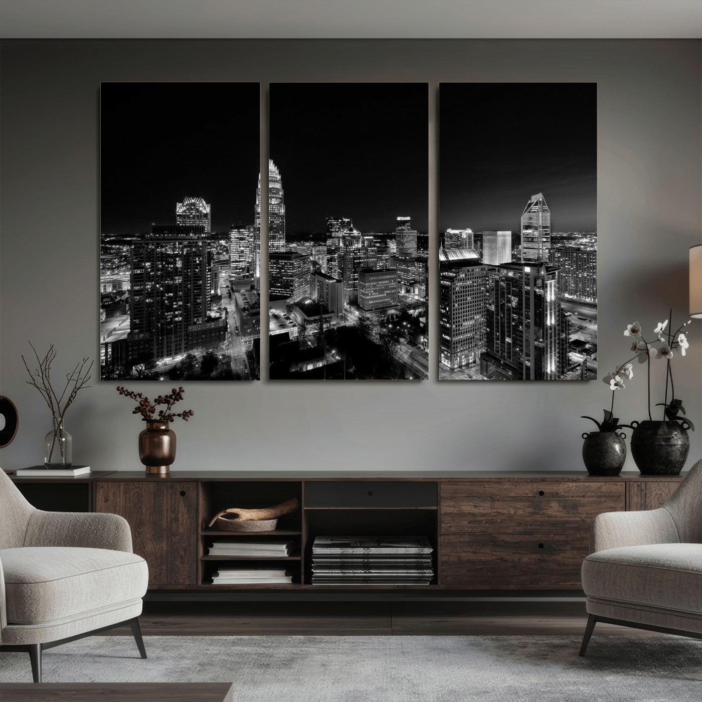68329345-MGV-CV-36X24 - Atlanta Skyline Wall Art Canvas Print, Atlanta Downtown Night Cityscape Print for Modern Urban Wall Decor